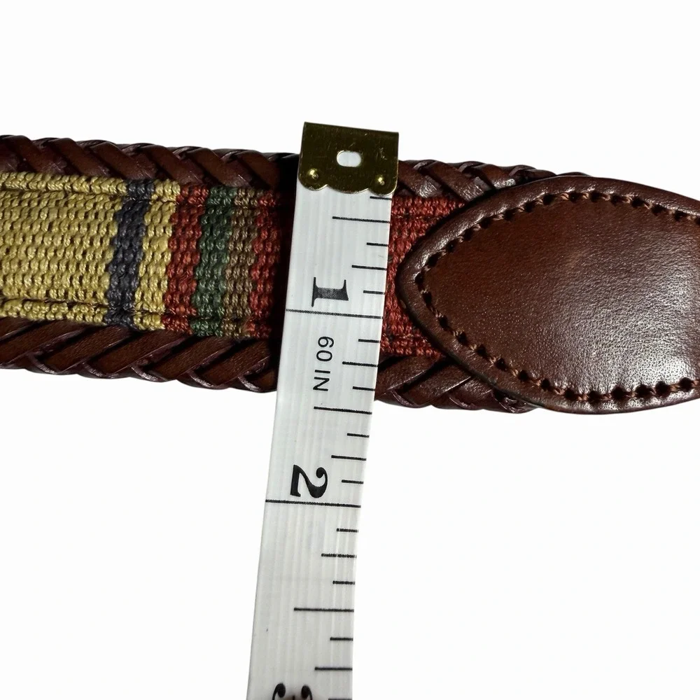 Brighton‎ Santos Fabric Braided Edge Western Leather Belt Silver Buckle Size 32